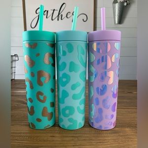 Skinny Tumblers with animal print design, Tumblers with lid and straw